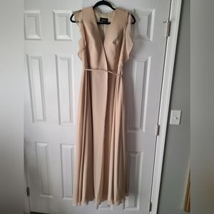 Champagne Formal Wrap Dress with Flutter Sleeves